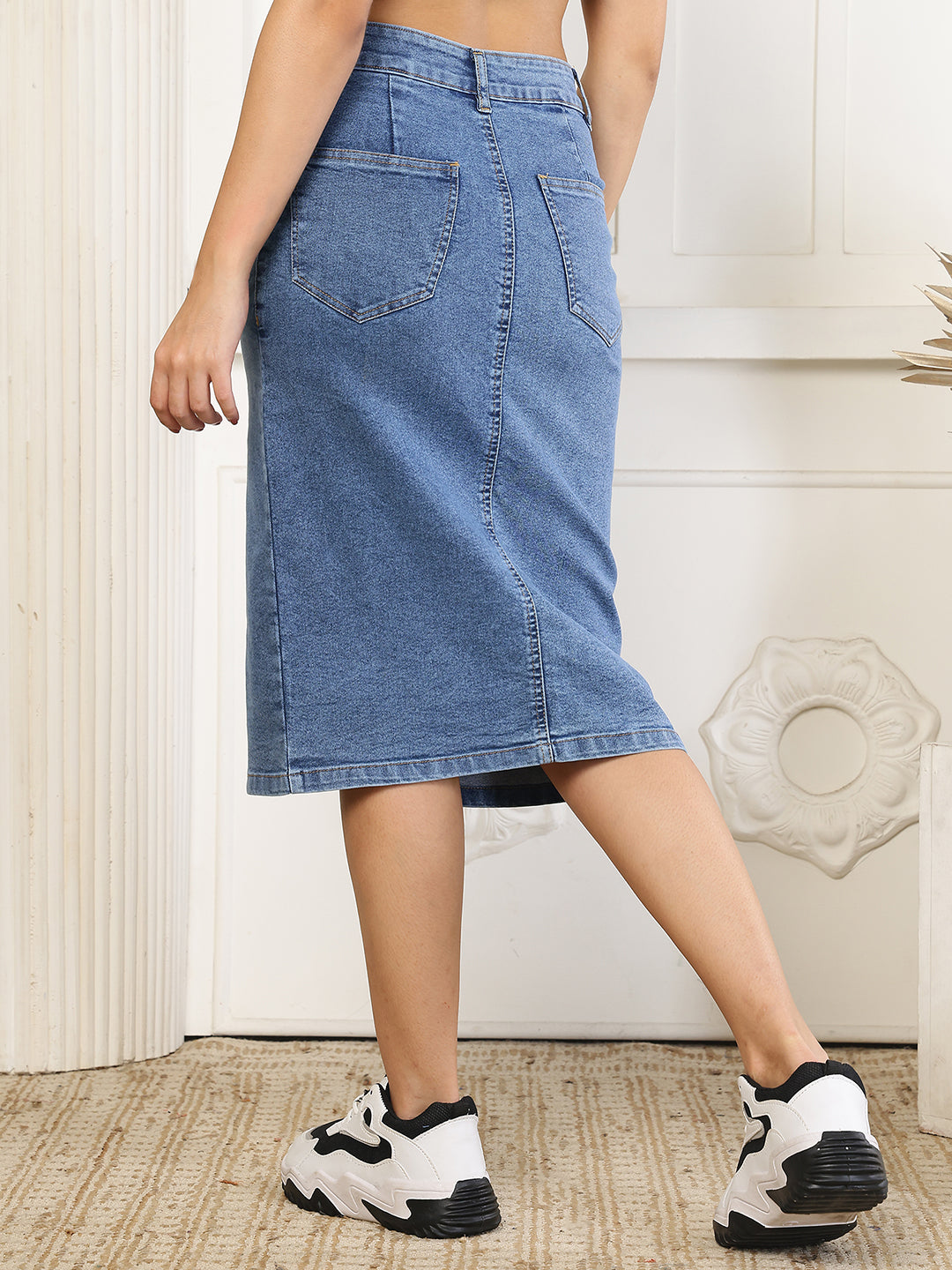 Women’s Solid A-line Light Blue Denim Skirt