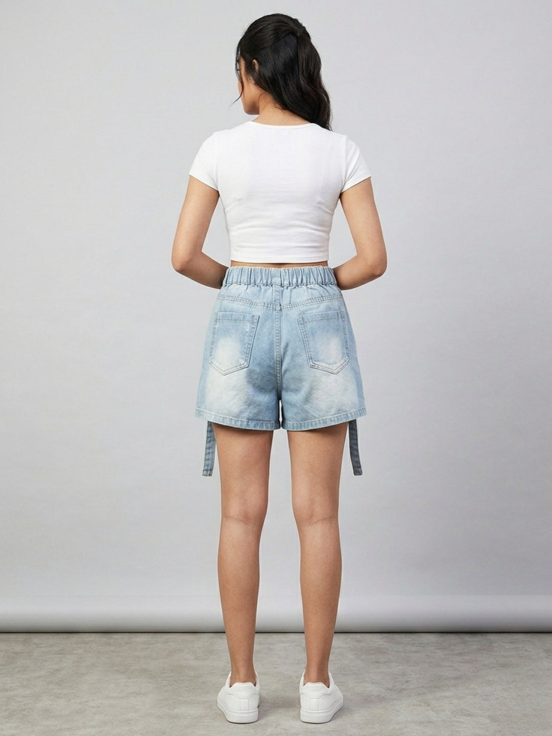 Women’s Blue Wrap-Over Cargo Detail Denim Shorts