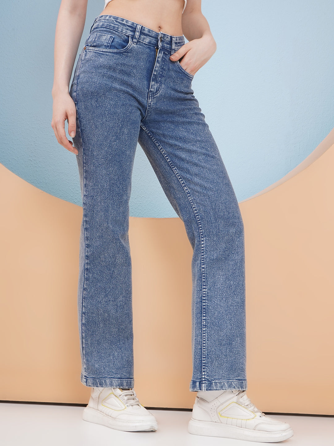 PUELLA Women Mid Blue High-Rise Straight Fit Jeans