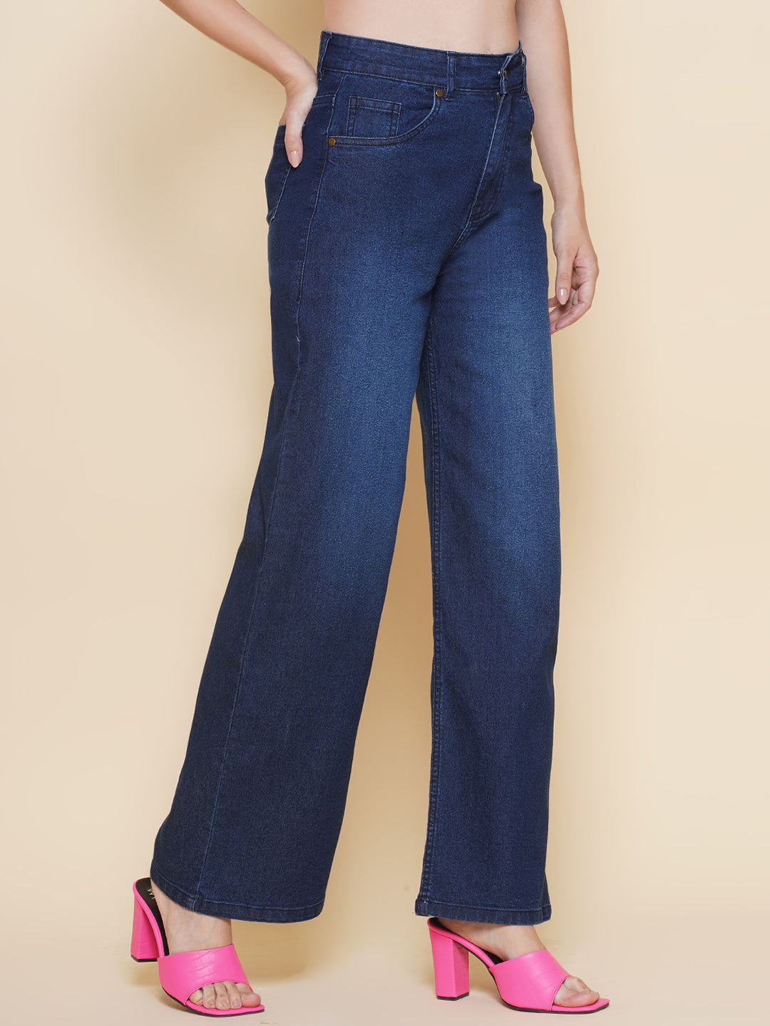 PUELLA Women’s Dark Blue High-Rise Straight Fit jeans