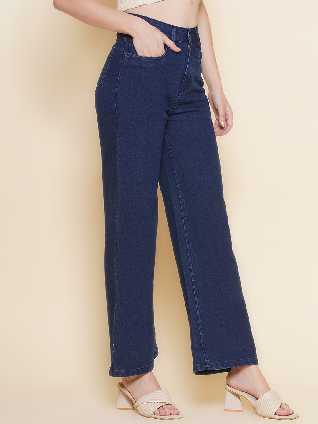 PUELLA Women’s High-Rise Deep Blue Wide-Leg Jeans