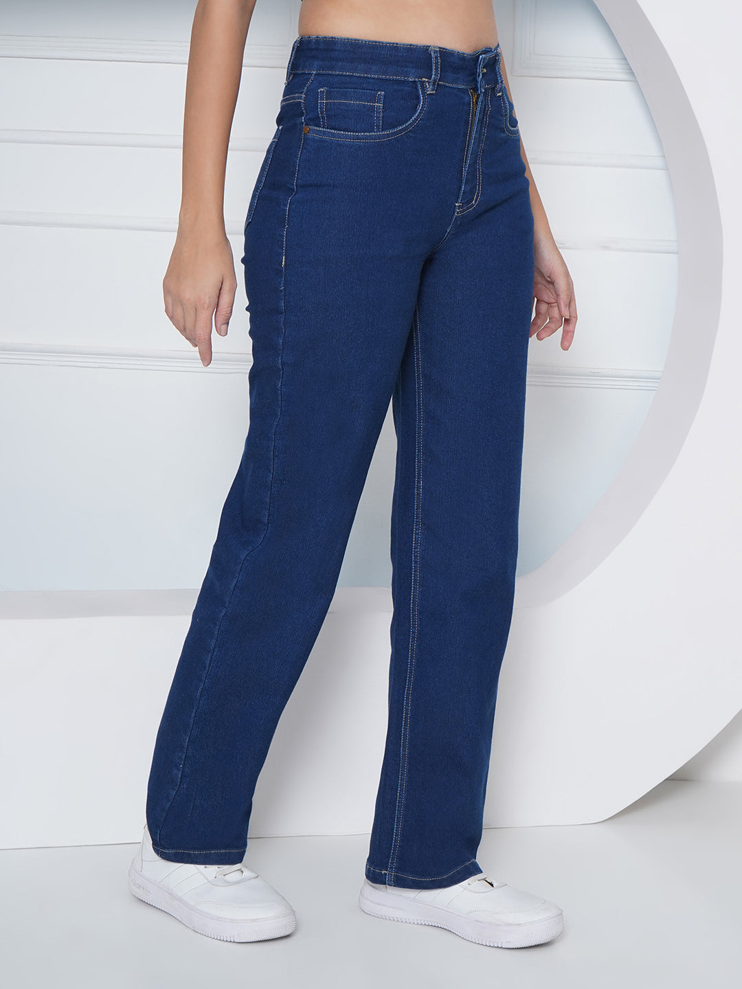 PUELLA Women Dark Blue High-Rise Straight Fit Jeans