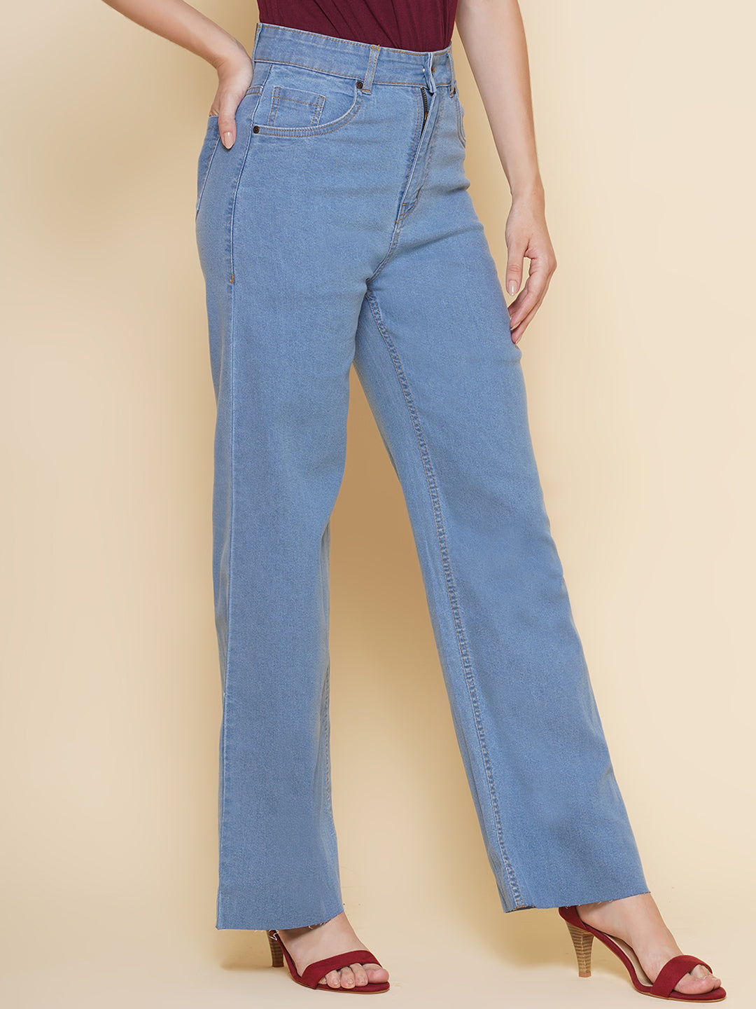 PUELLA Women’s Light Blue High-Rise Wide-Leg Jeans
