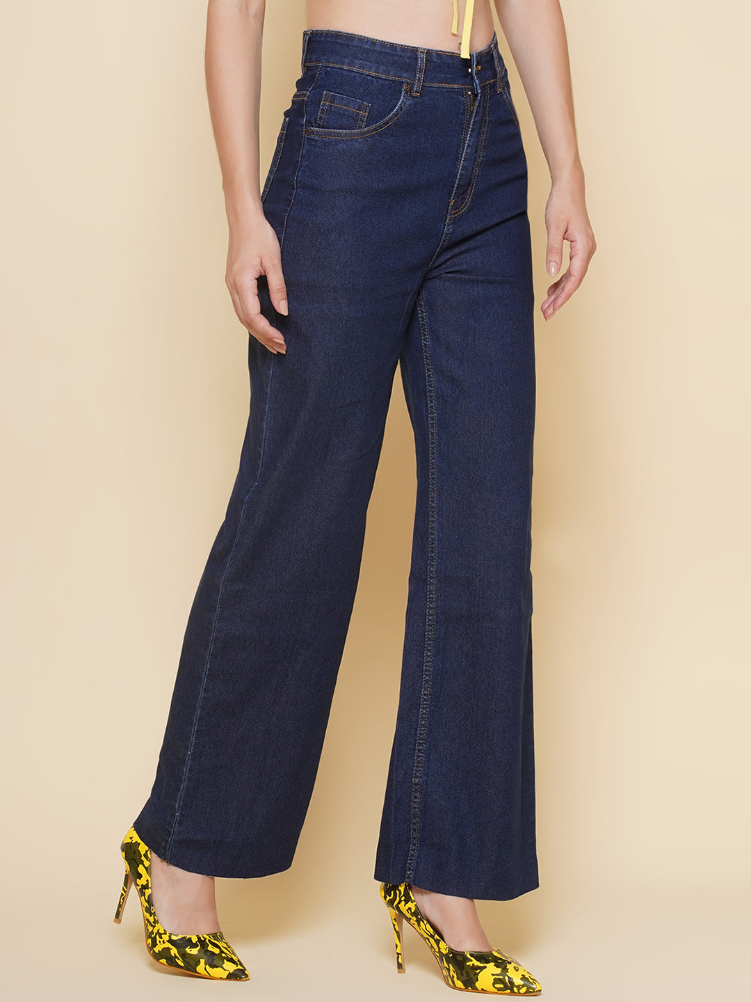 PUELLA Women’s High-Rise Dark Blue Wide-Leg Jeans