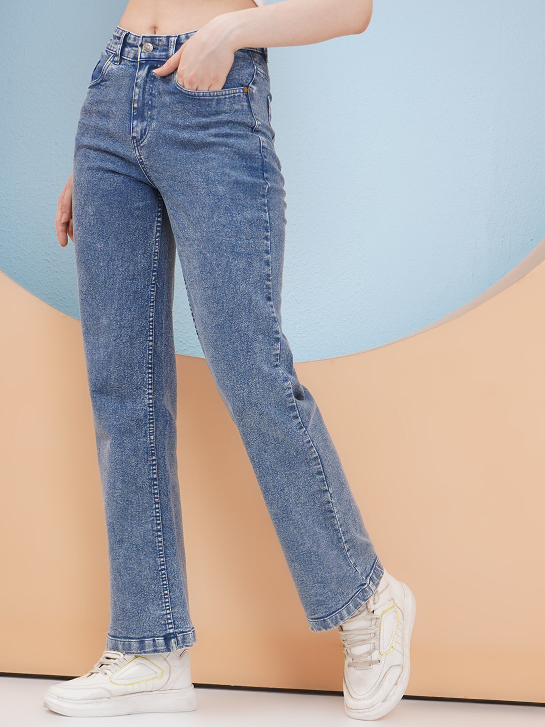 PUELLA Women Mid Blue High-Rise Straight Fit Jeans