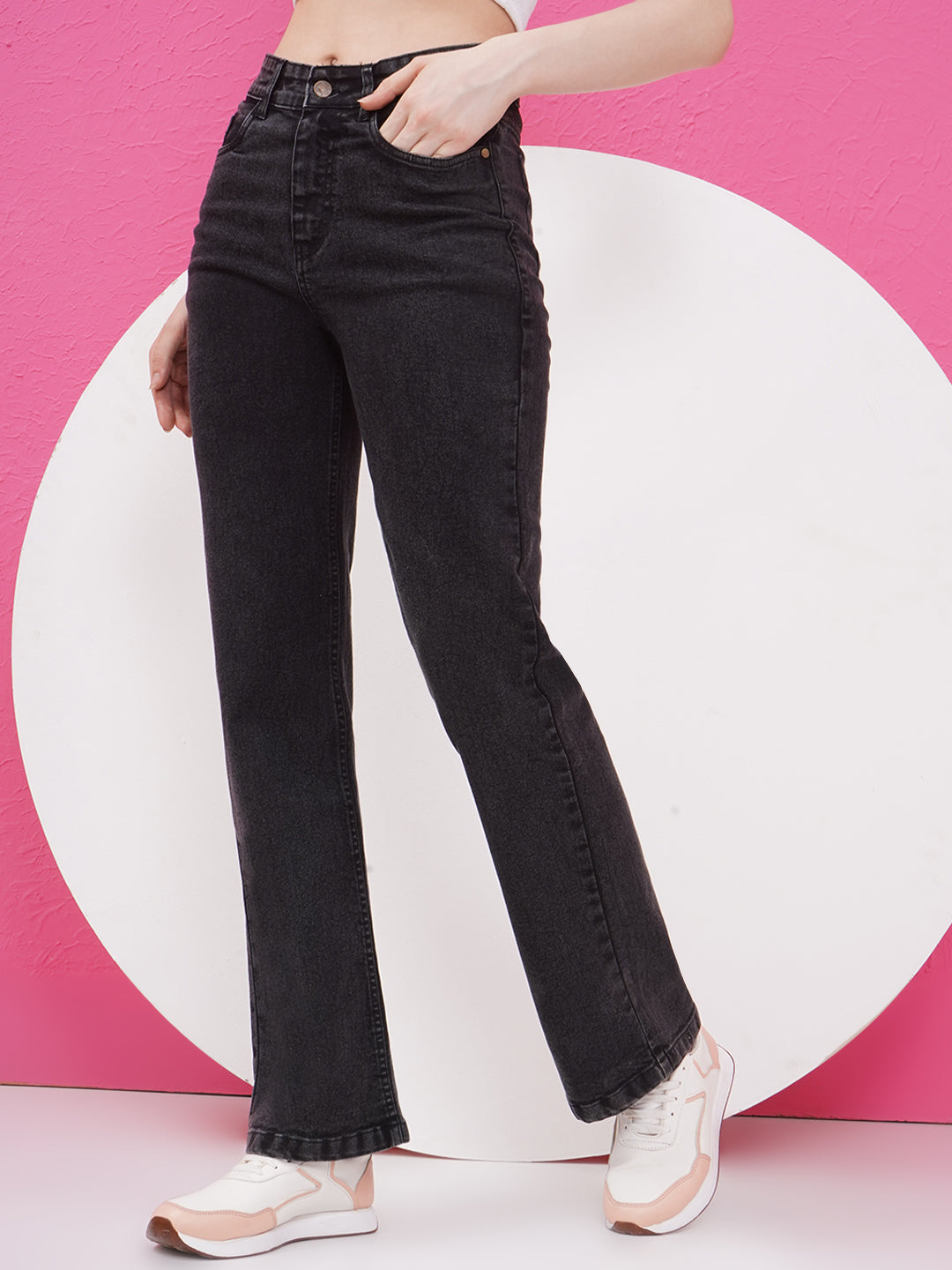 PUELLA Women Black Washed High-Rise Bootcut Jeans