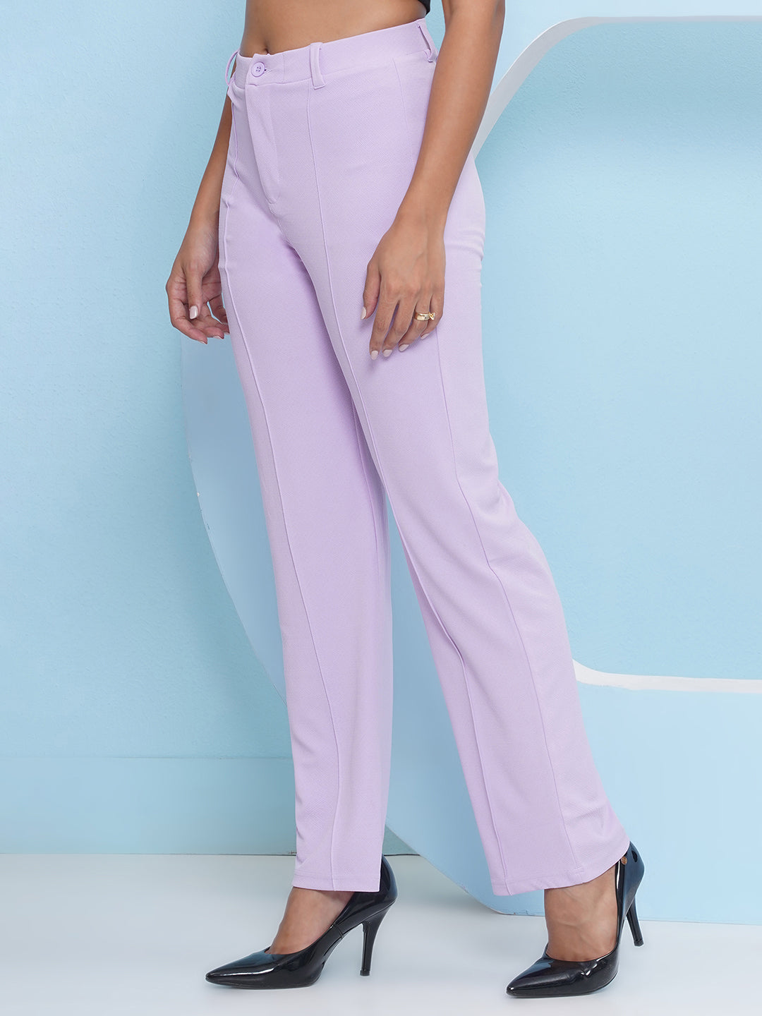 PUELLA Women Purple High-Rise Straight Fit Trousers