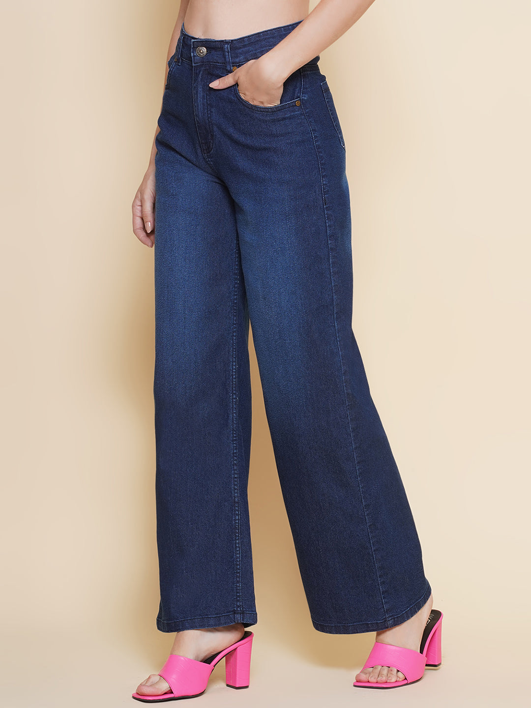 PUELLA Women’s Dark Blue High-Rise Straight Fit jeans