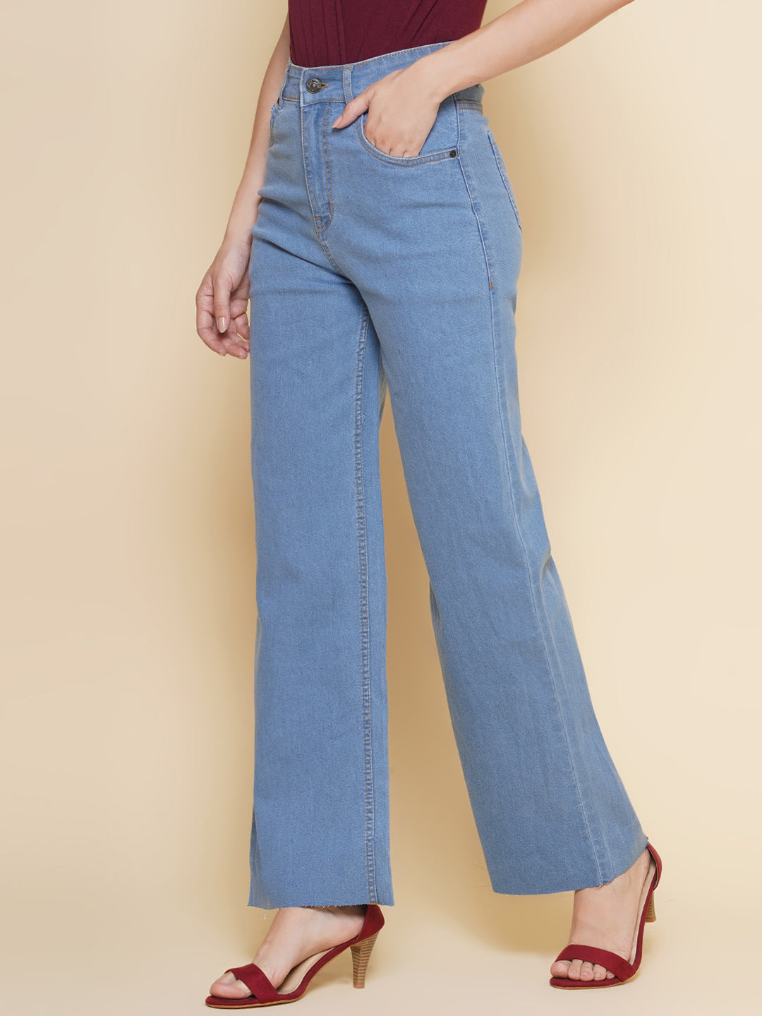 PUELLA Women’s Light Blue High-Rise Wide-Leg Jeans