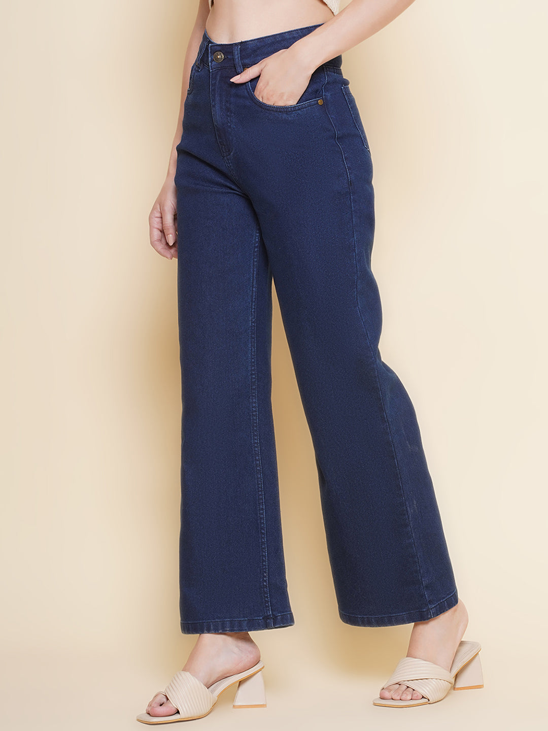 PUELLA Women’s High-Rise Deep Blue Wide-Leg Jeans