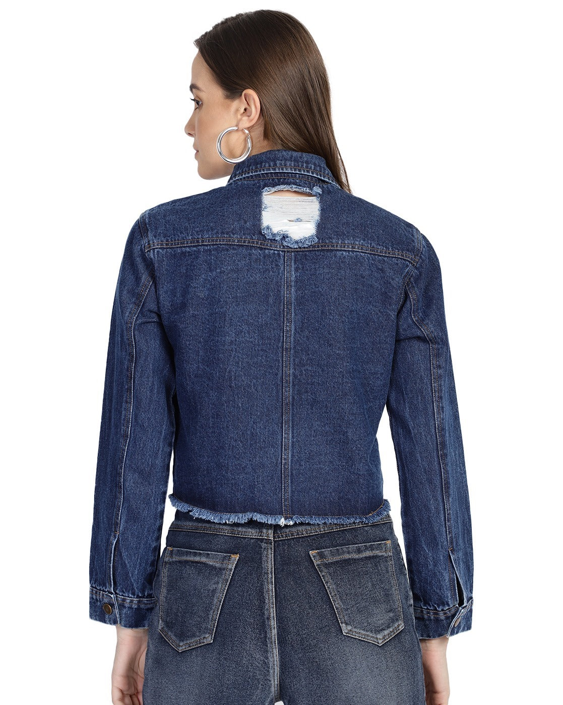 PUELLA Women Blue Distressed Cropped Denim Jacket