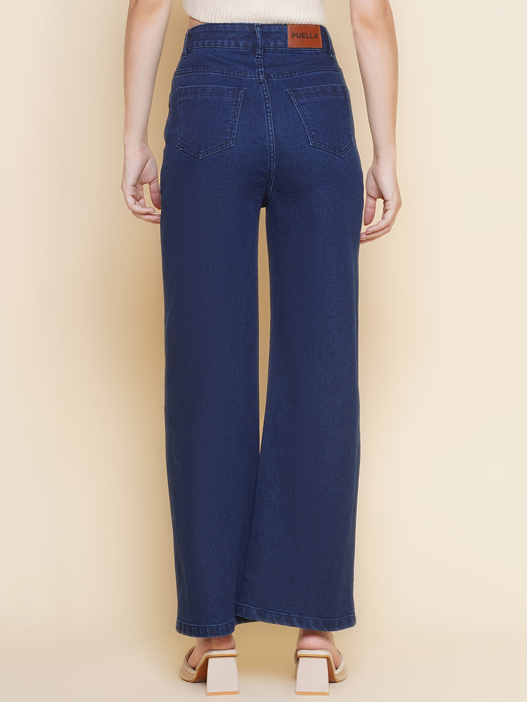 PUELLA Women’s High-Rise Deep Blue Wide-Leg Jeans