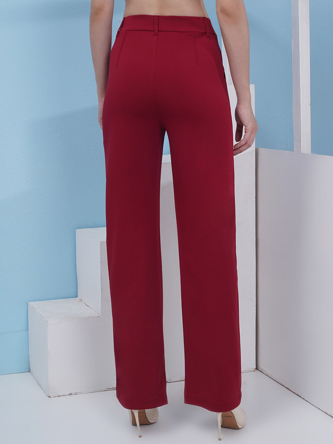 PUELLA Regular Fit Black Color Knitted Fabric Trouser Pant For Women