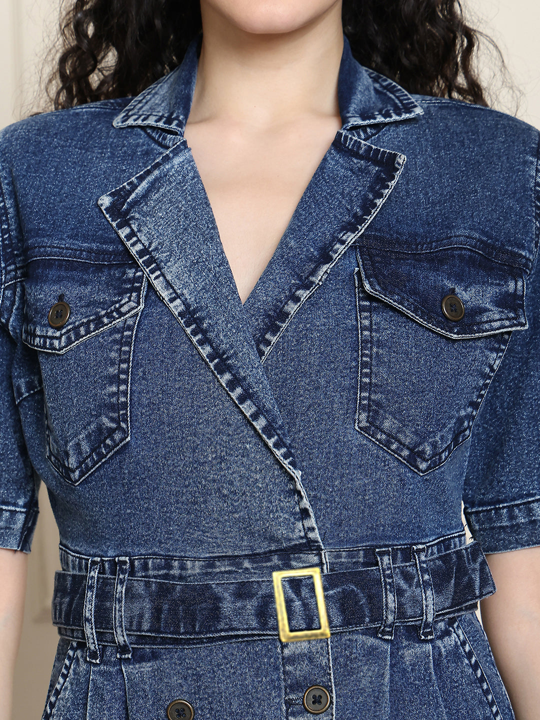 PUELLA Women’s Blue Denim Shirt Dress with Belt & Front Button Closure