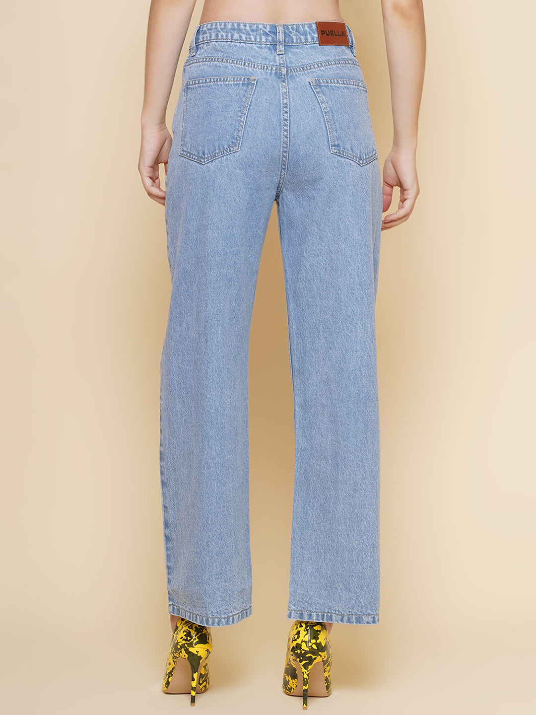 PUELLA Women’s Light Blue Distressed Wide-Leg Jeans