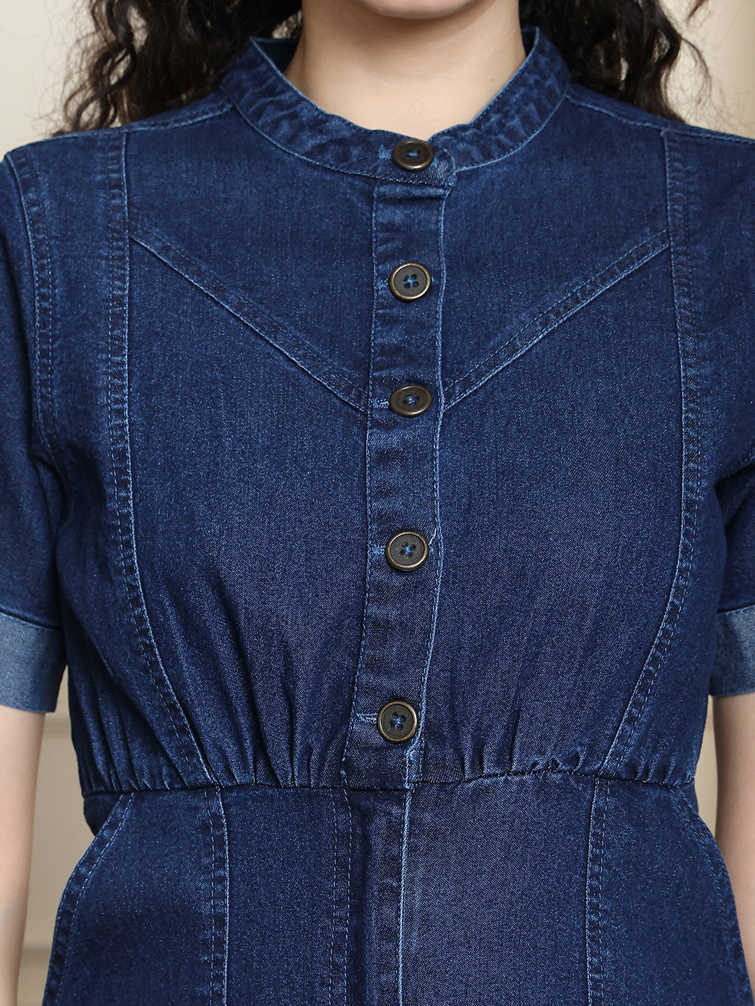 PUELLA Women’s Dark Blue Short Sleeve Denim Shirt Dress