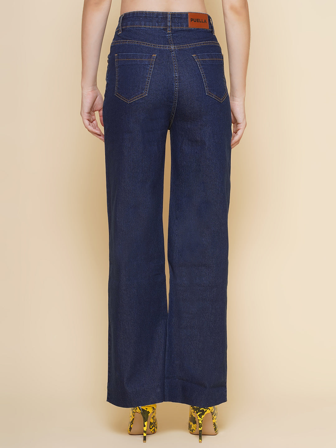 PUELLA Women’s High-Rise Dark Blue Wide-Leg Jeans