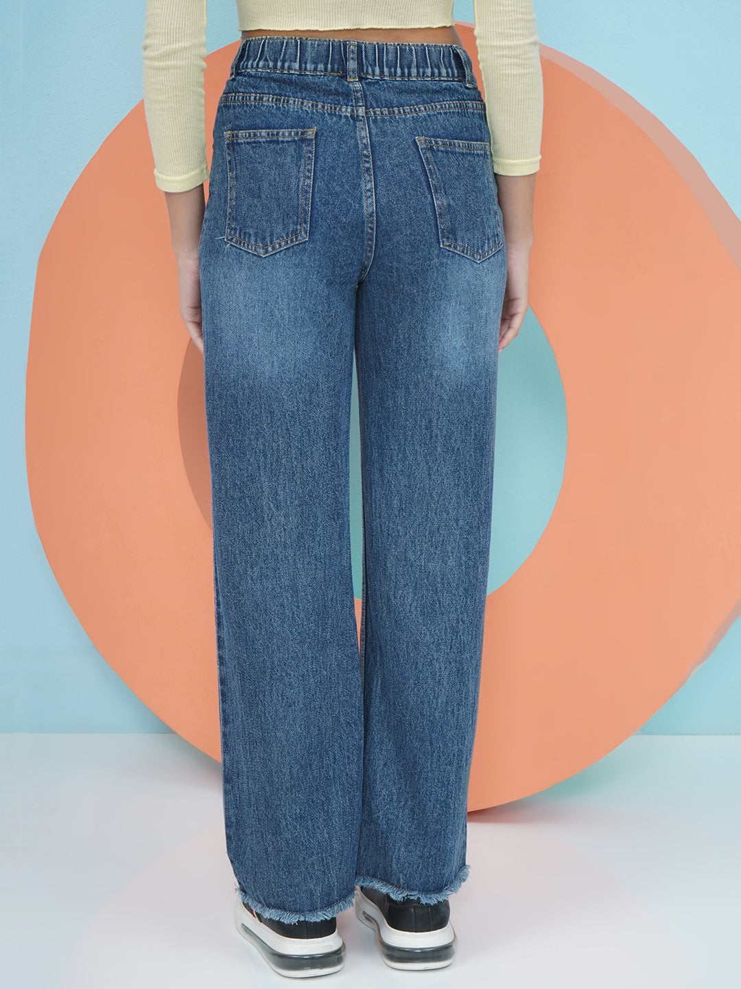 PUELLA Dark Blue High-Rise Highly Distressed Straight Fit Jeans