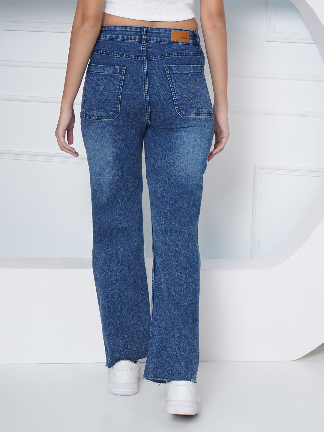 PUELLA Women Dark Blue High-Rise Straight Fit Utility Pocket Jeans