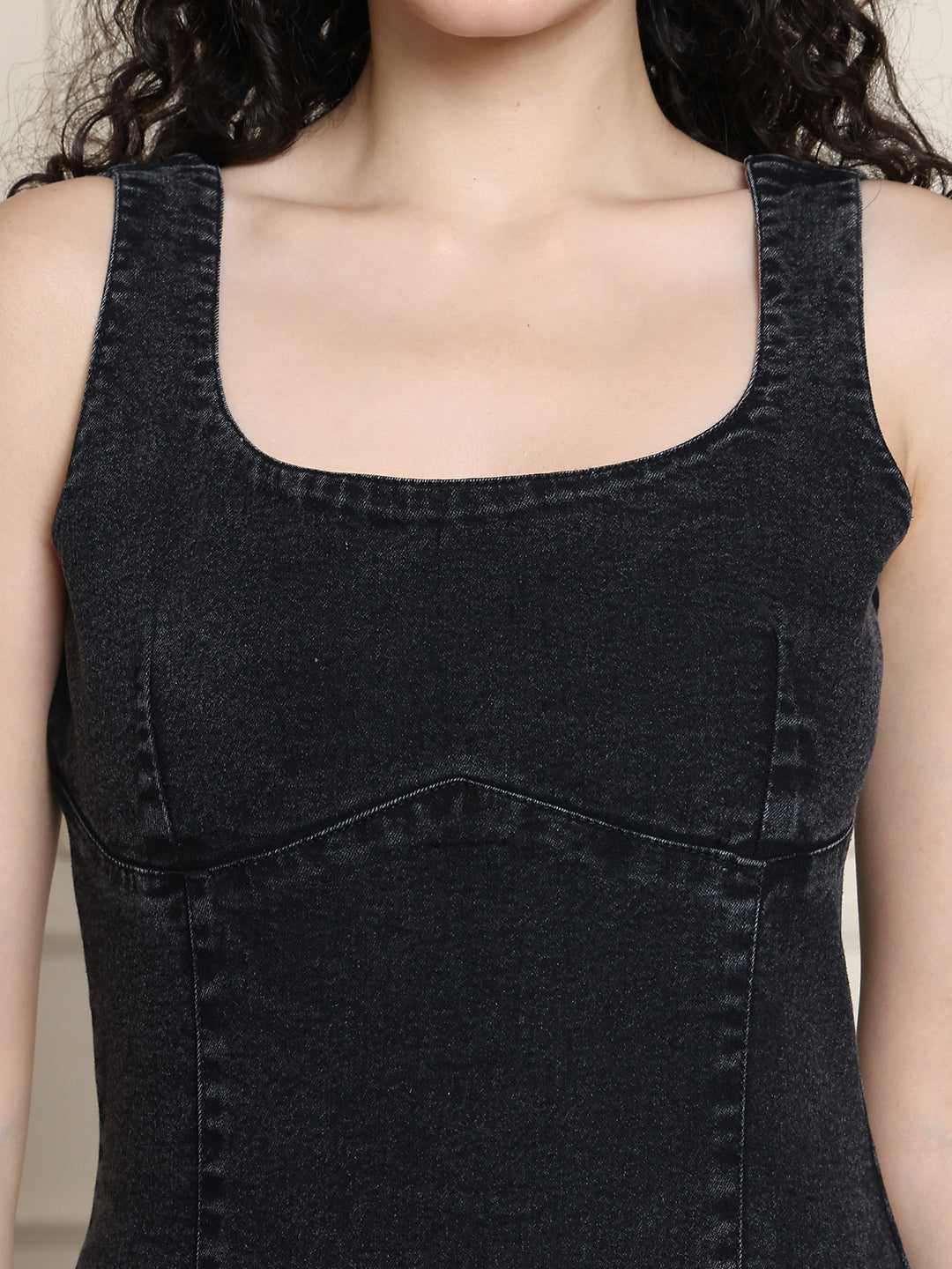 PUELLA Women’s Black Denim Bodycon Midi Dress