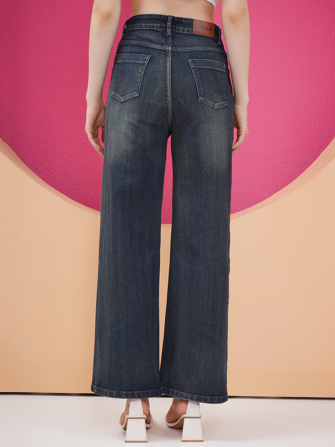 PUELLA Women Dark Indigo High-Rise Wide-Leg Jeans