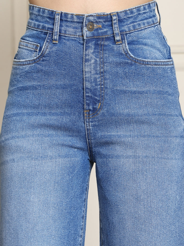 PUELLA Women Light Blue High-Rise Wide-Leg Jeans