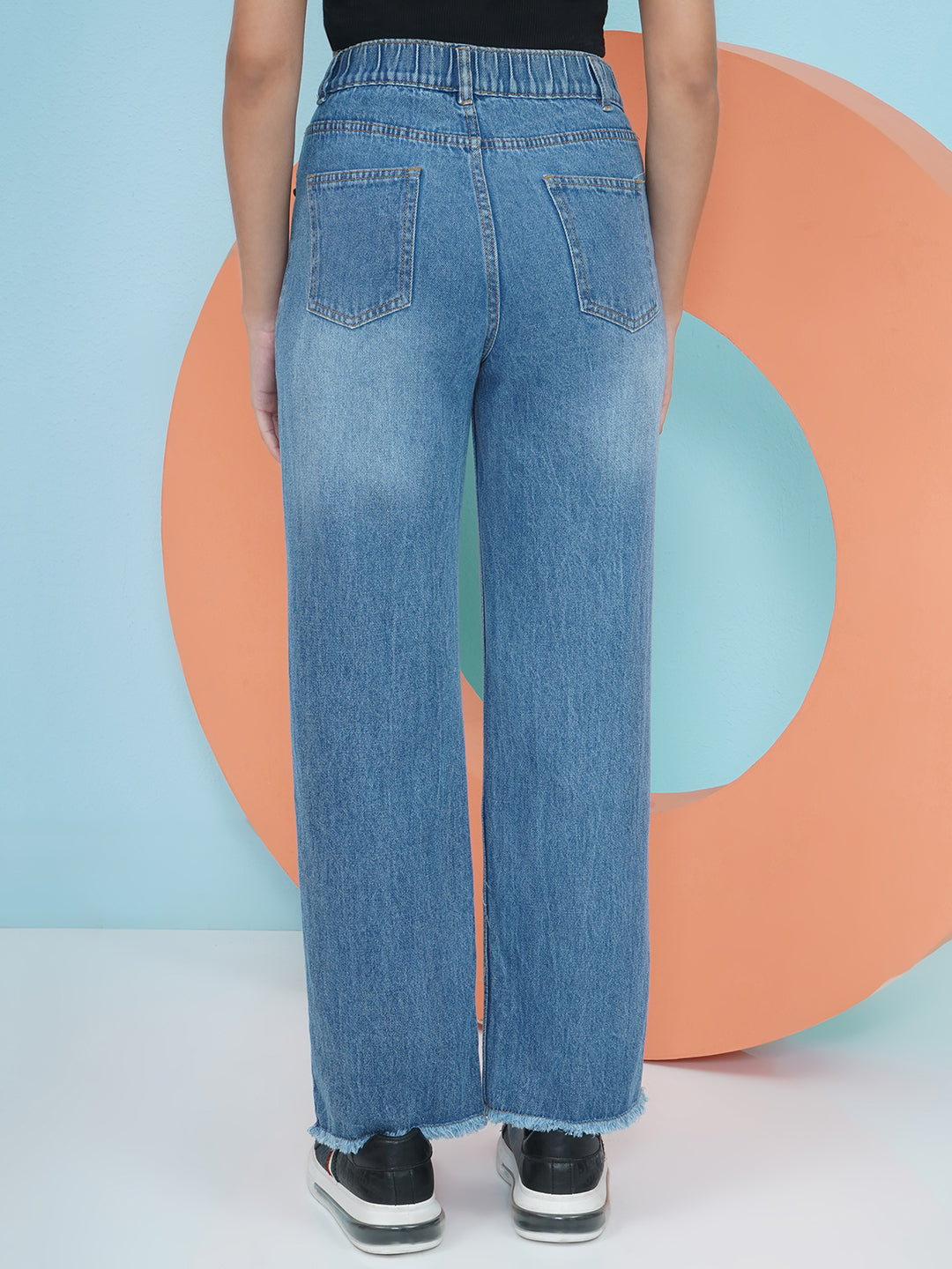 PUELLA Blue High-Rise Highly Distressed Straight Fit Jeans