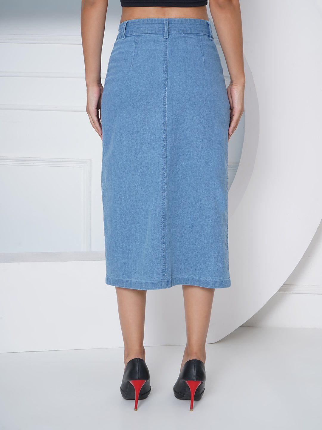 PUELLA Women’s Blue Button-Down Denim Midi Skirt