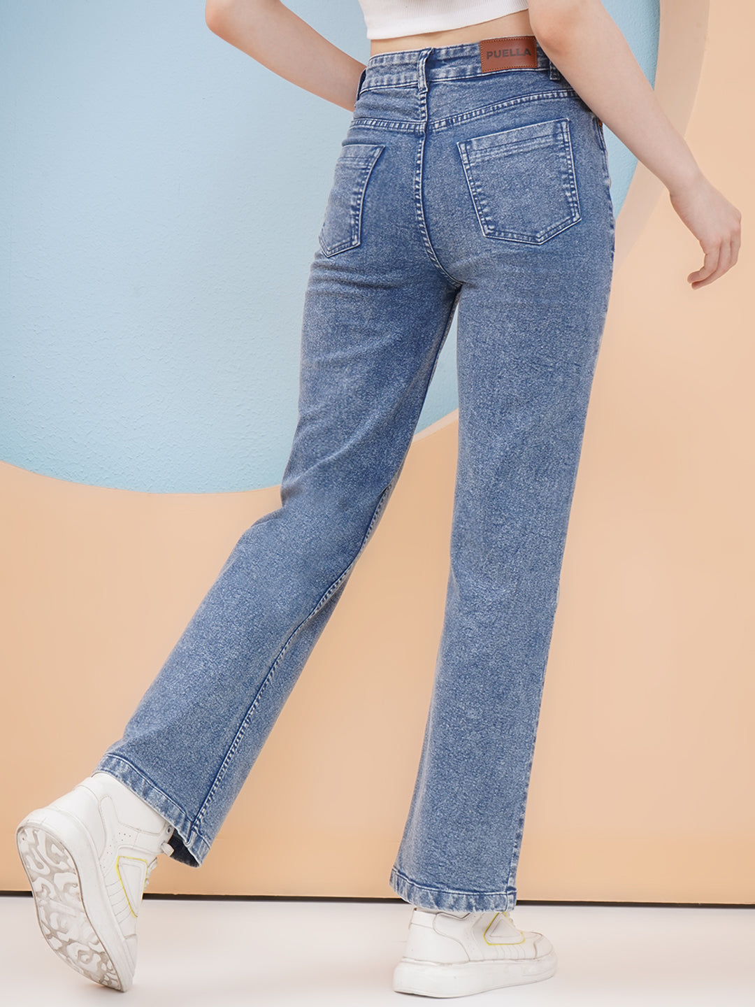 PUELLA Women Mid Blue High-Rise Straight Fit Jeans