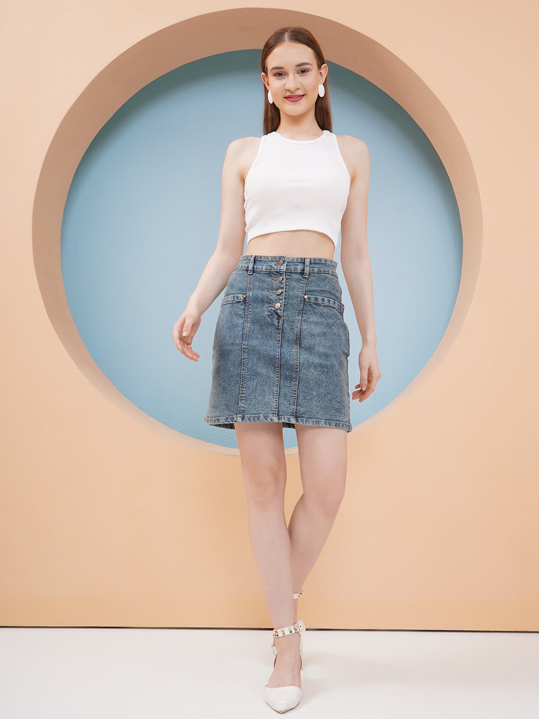 PUELLA Women’s Charcoal Grey Straight Denim Mini Skirt