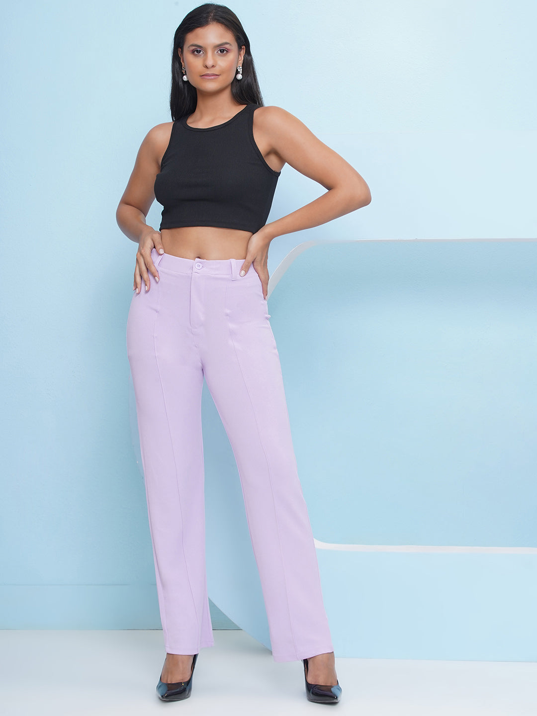 PUELLA Women Purple High-Rise Straight Fit Trousers