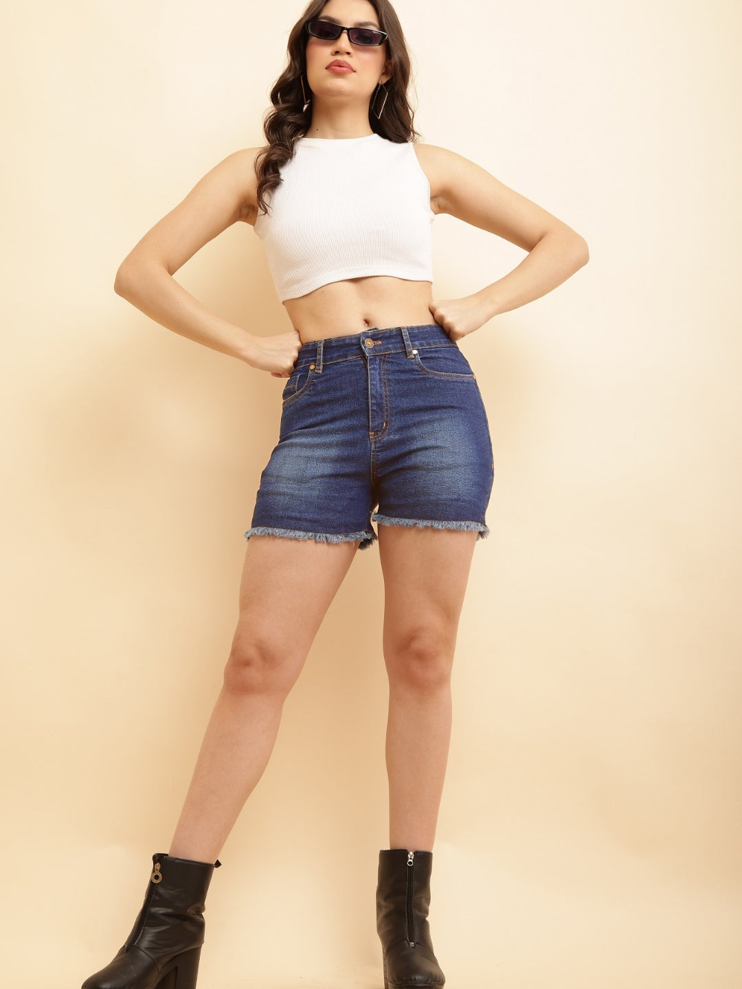 PUELLA Women Blue High-Rise Slim Fit Denim Short