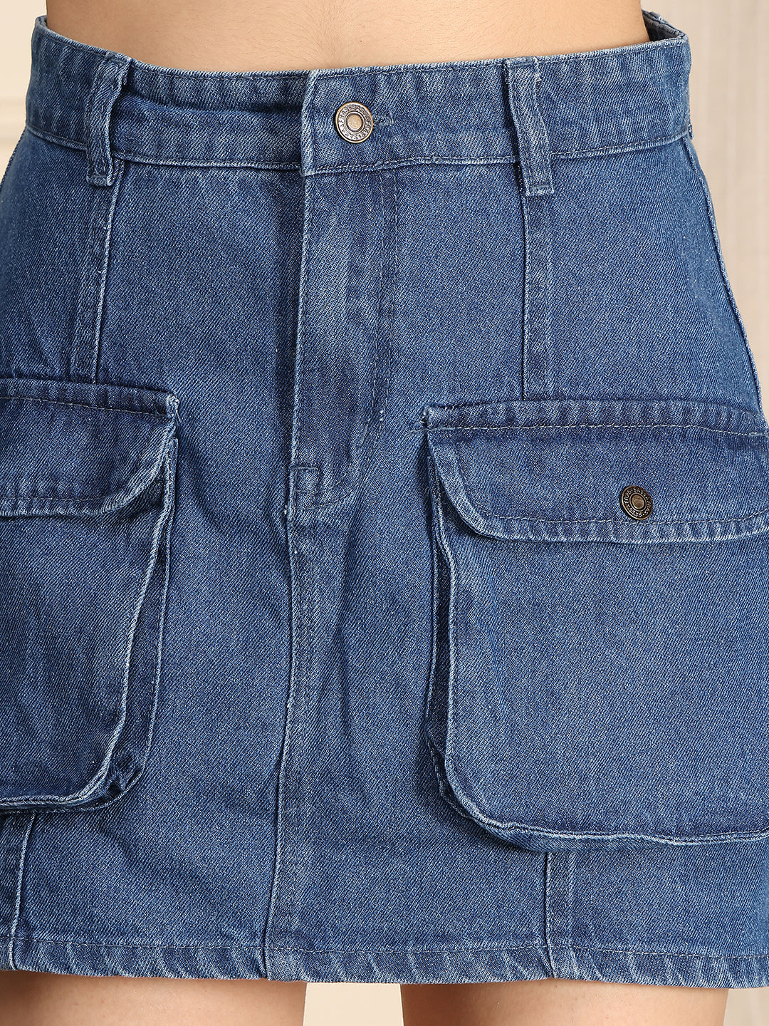 PUELLA Women's Blue Solid A-Line Above-Knee Denim Skirt