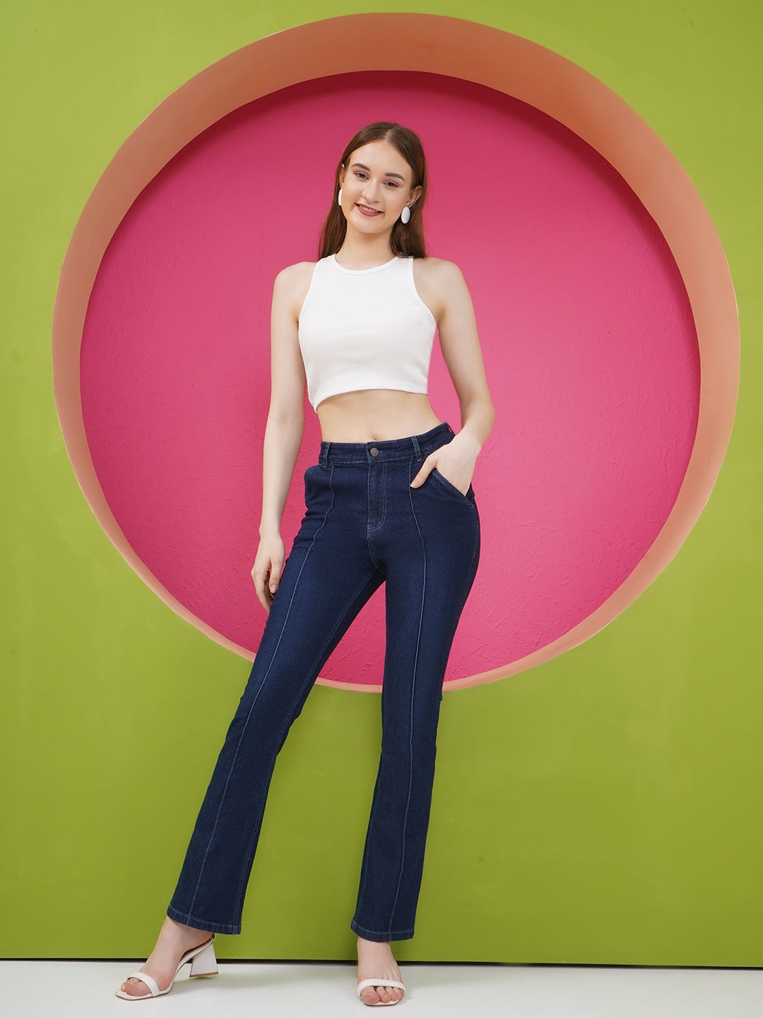 PUELLA Women Dark Blue High-Rise Slim Straight Jeans