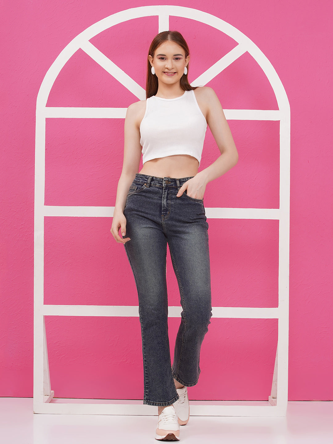 PUELLA Women Black Washed High-Rise Straight Fit Jeans