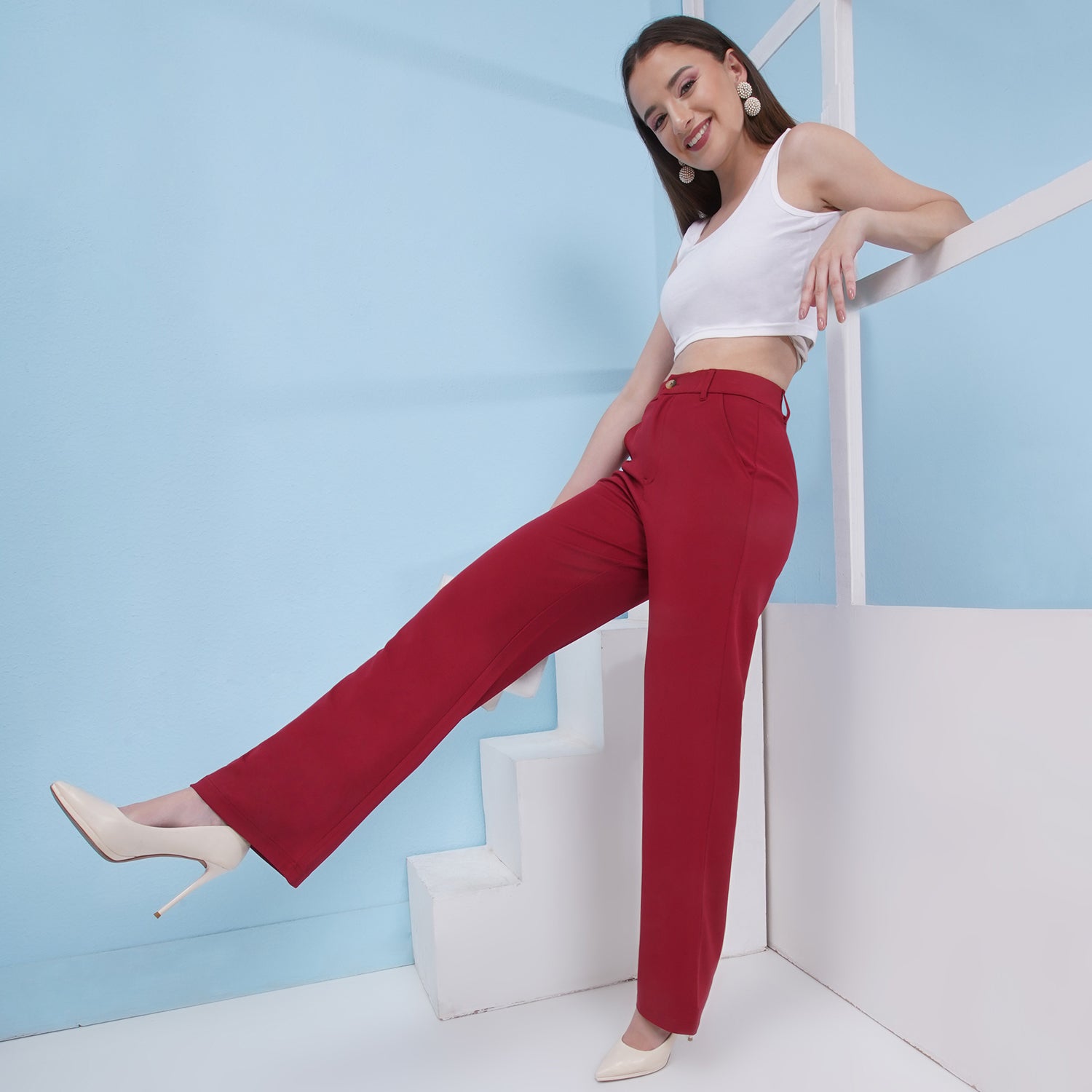 PUELLA Regular Fit Black Color Knitted Fabric Trouser Pant For Women