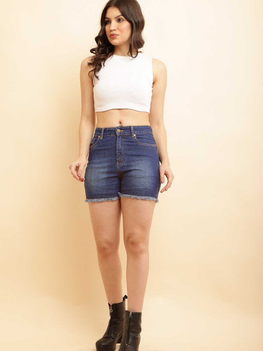 PUELLA Women Blue High-Rise Slim Fit Denim Short