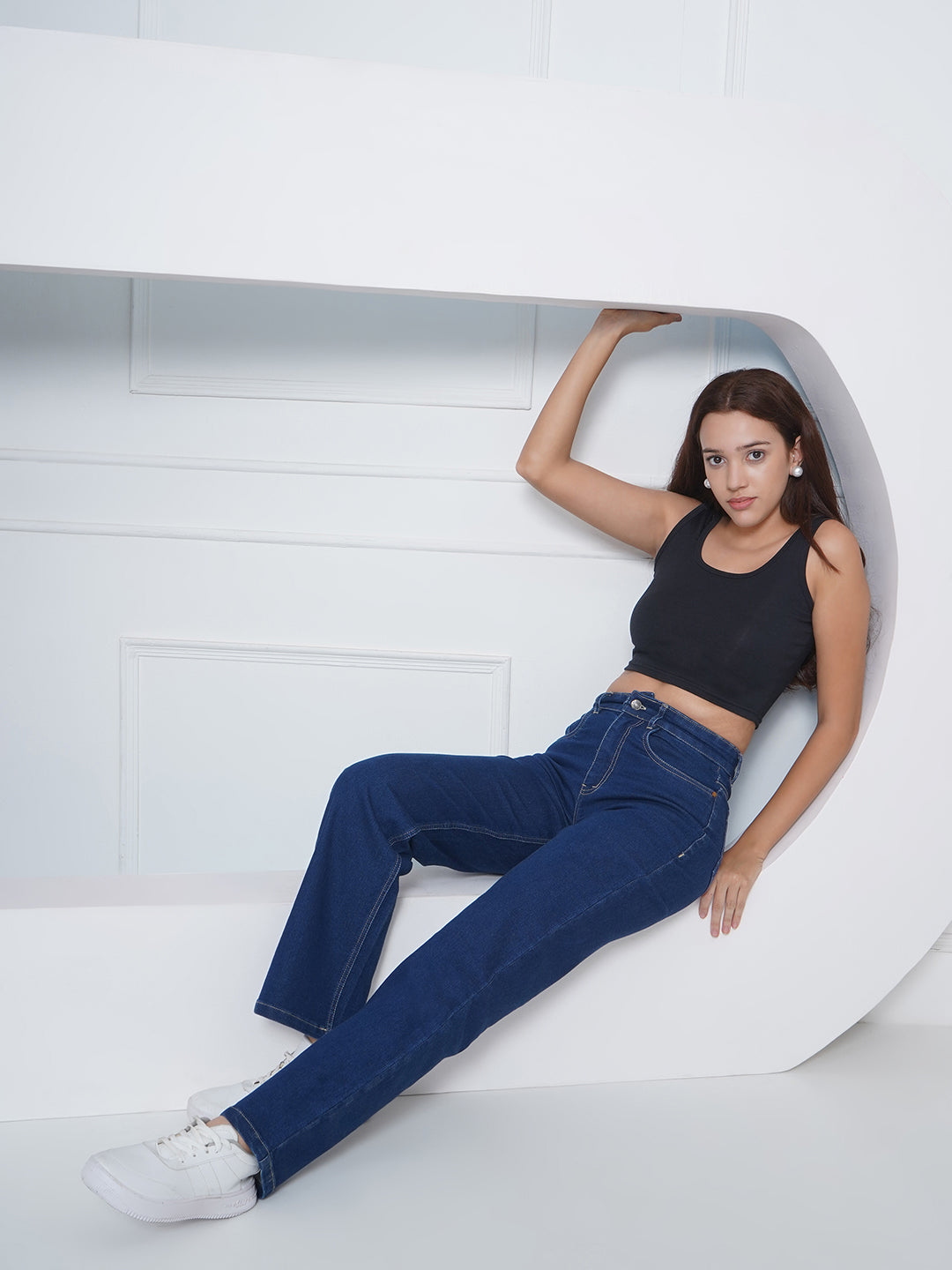 PUELLA Women Dark Blue High-Rise Straight Fit Jeans