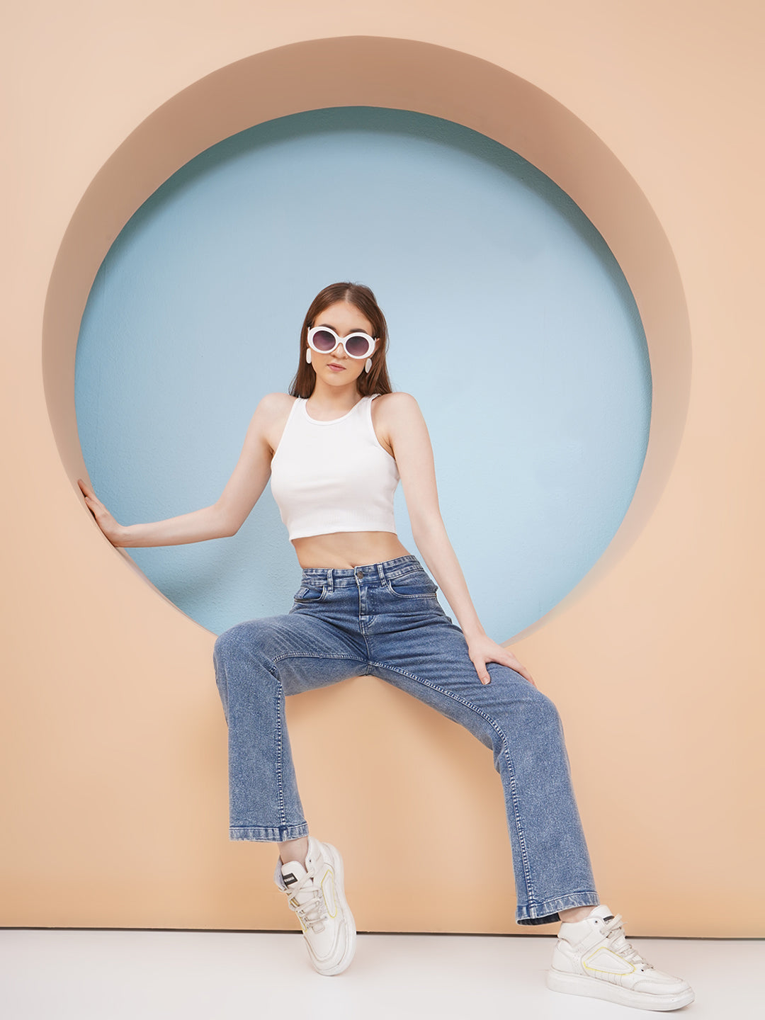 PUELLA Women Mid Blue High-Rise Straight Fit Jeans