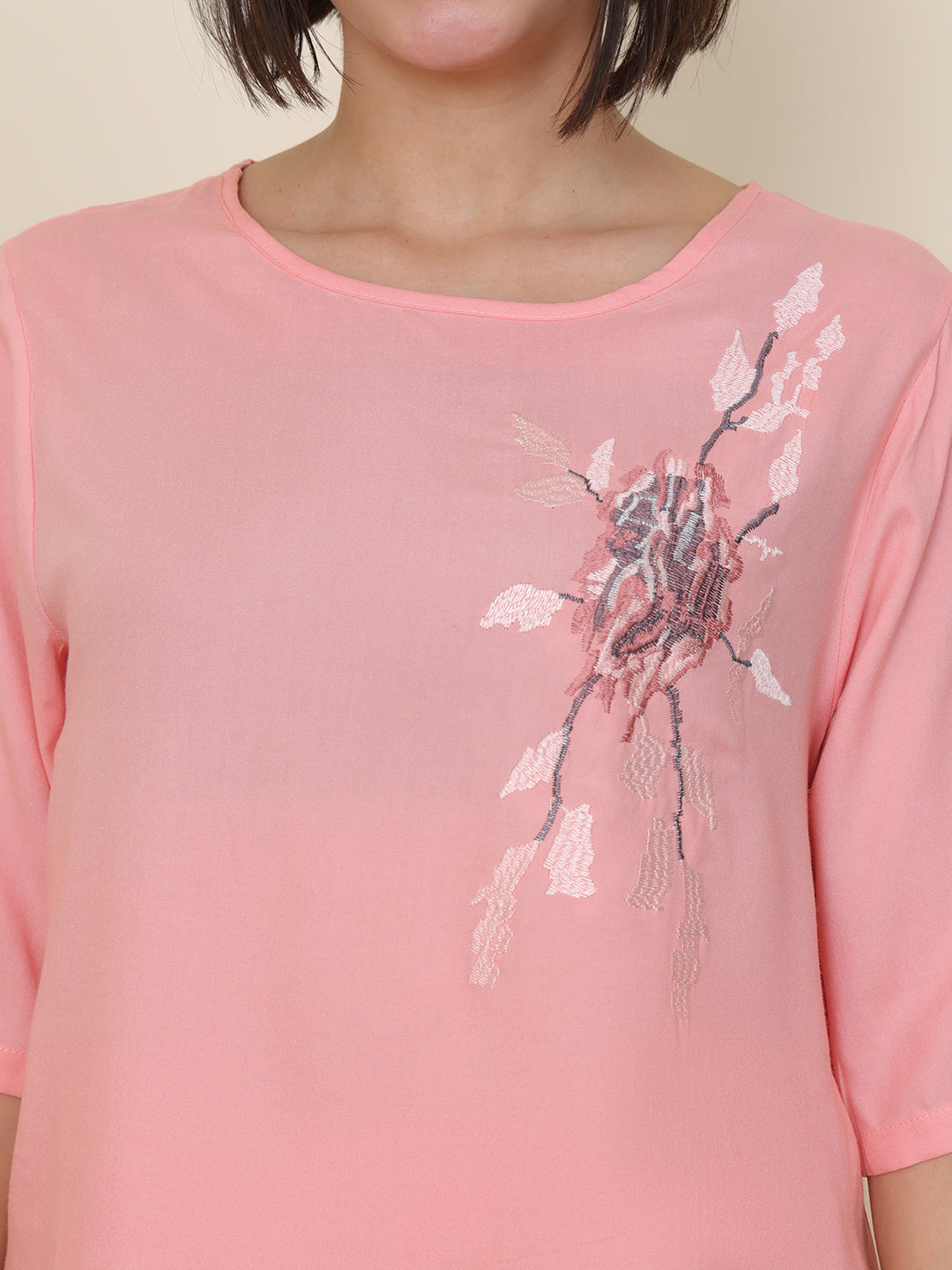 PUELLA Women Peach Embroidered Pure Cotton Co-ord Set