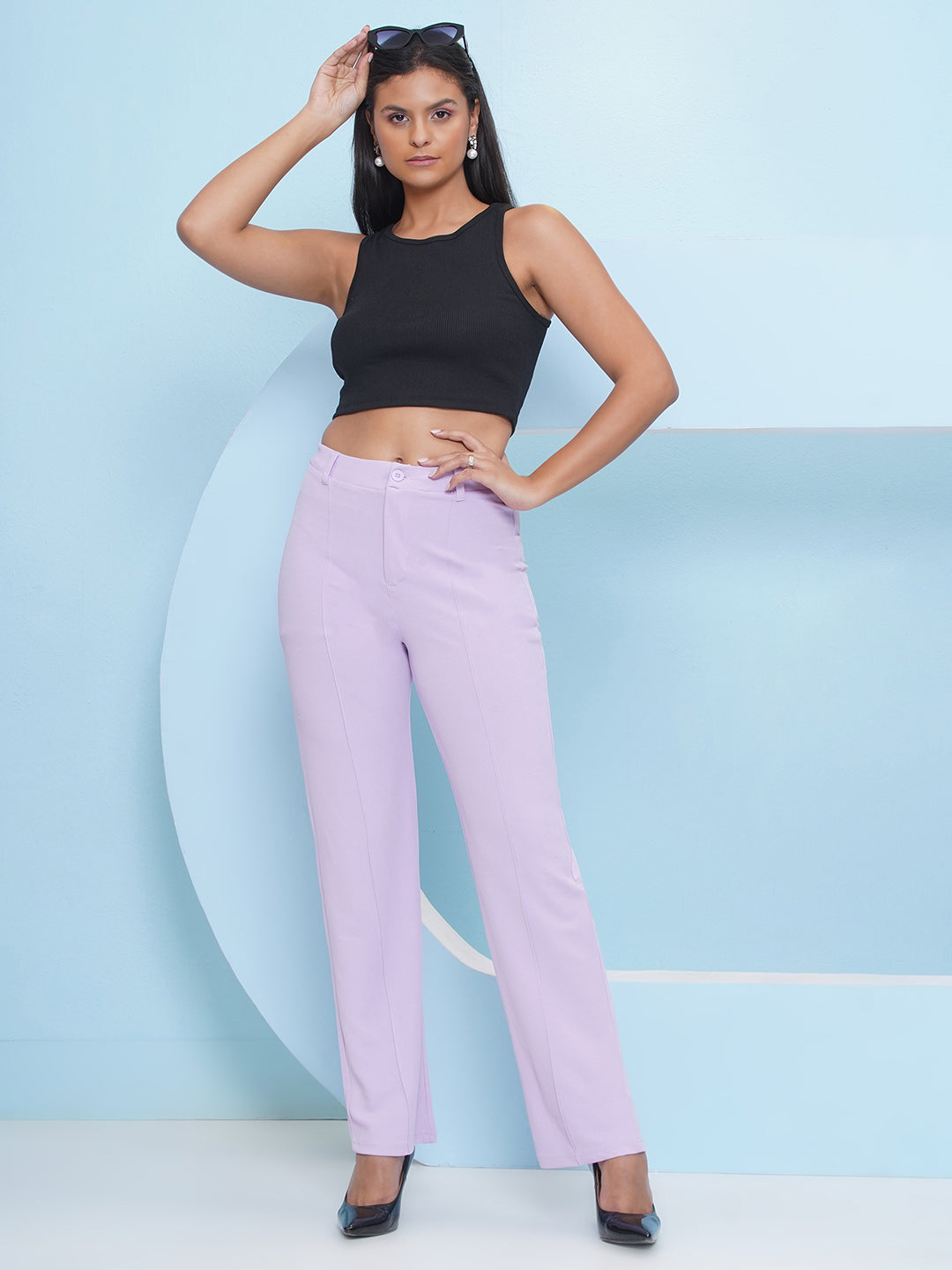 PUELLA Women Purple High-Rise Straight Fit Trousers