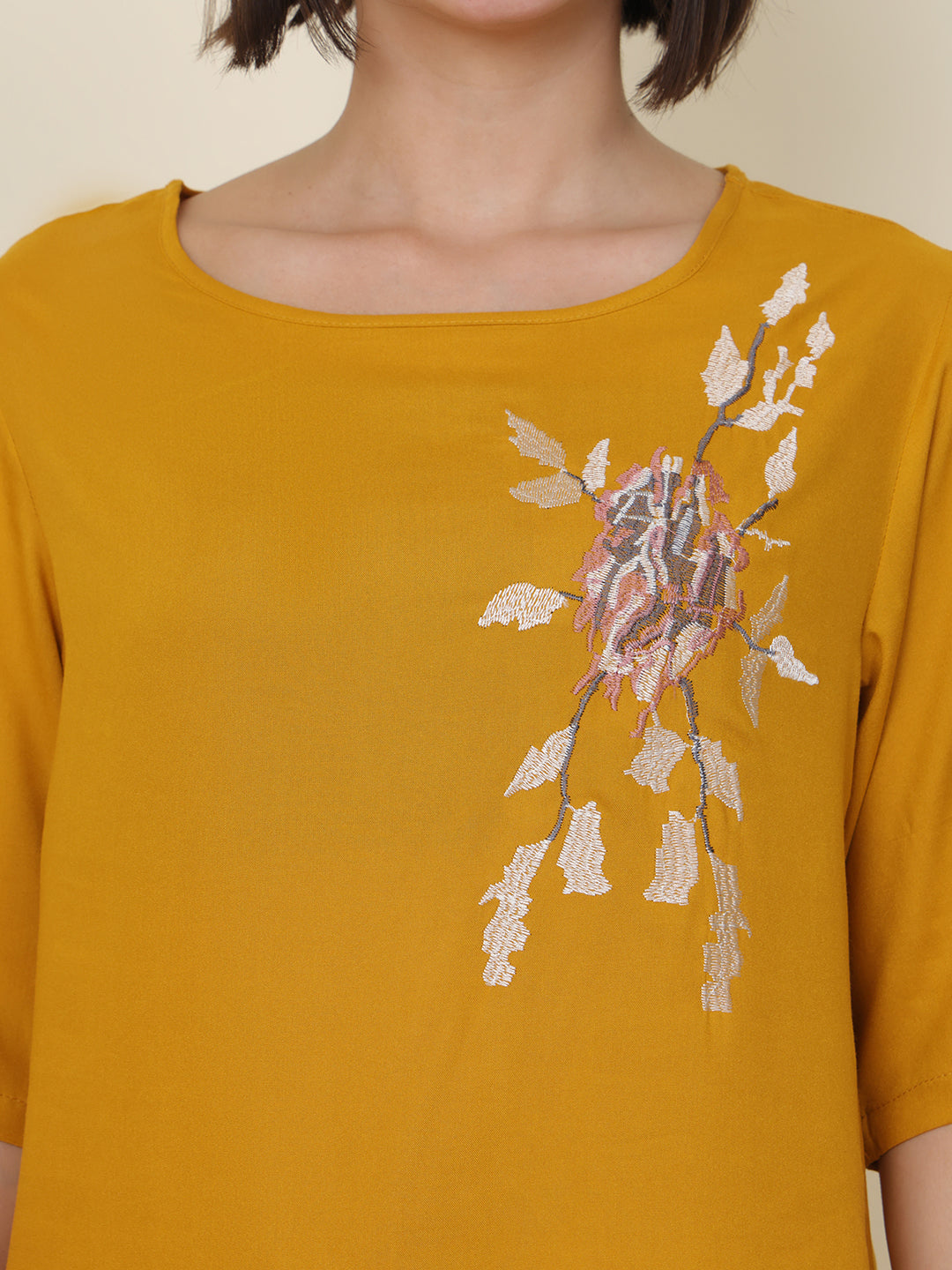 PUELLA Women Mustard Yellow Embroidered Pure Cotton Co-ord Set