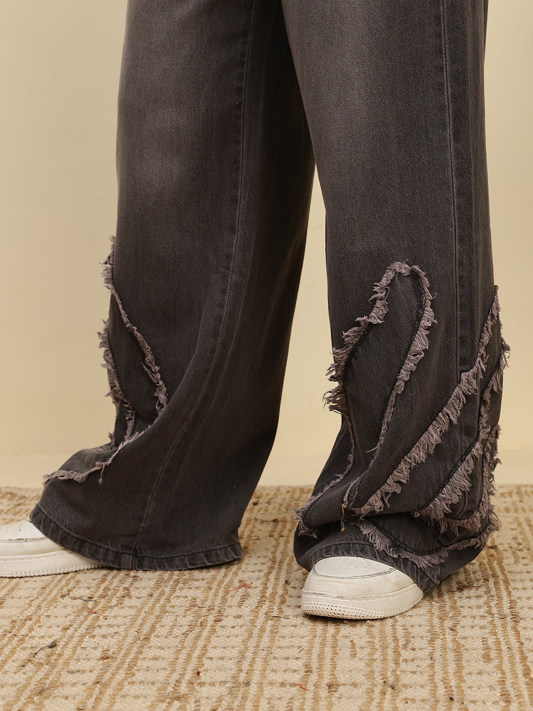Women’s Grey High-Rise Baggy Fit Distressed Jeans