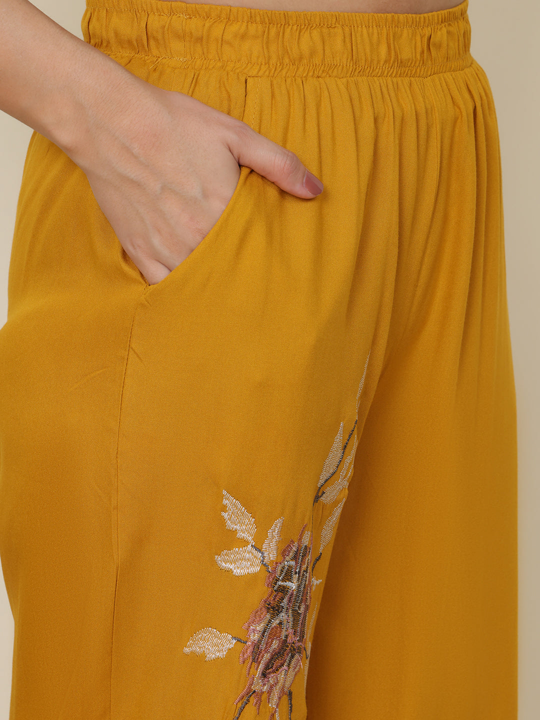 PUELLA Women Mustard Yellow Embroidered Pure Cotton Co-ord Set