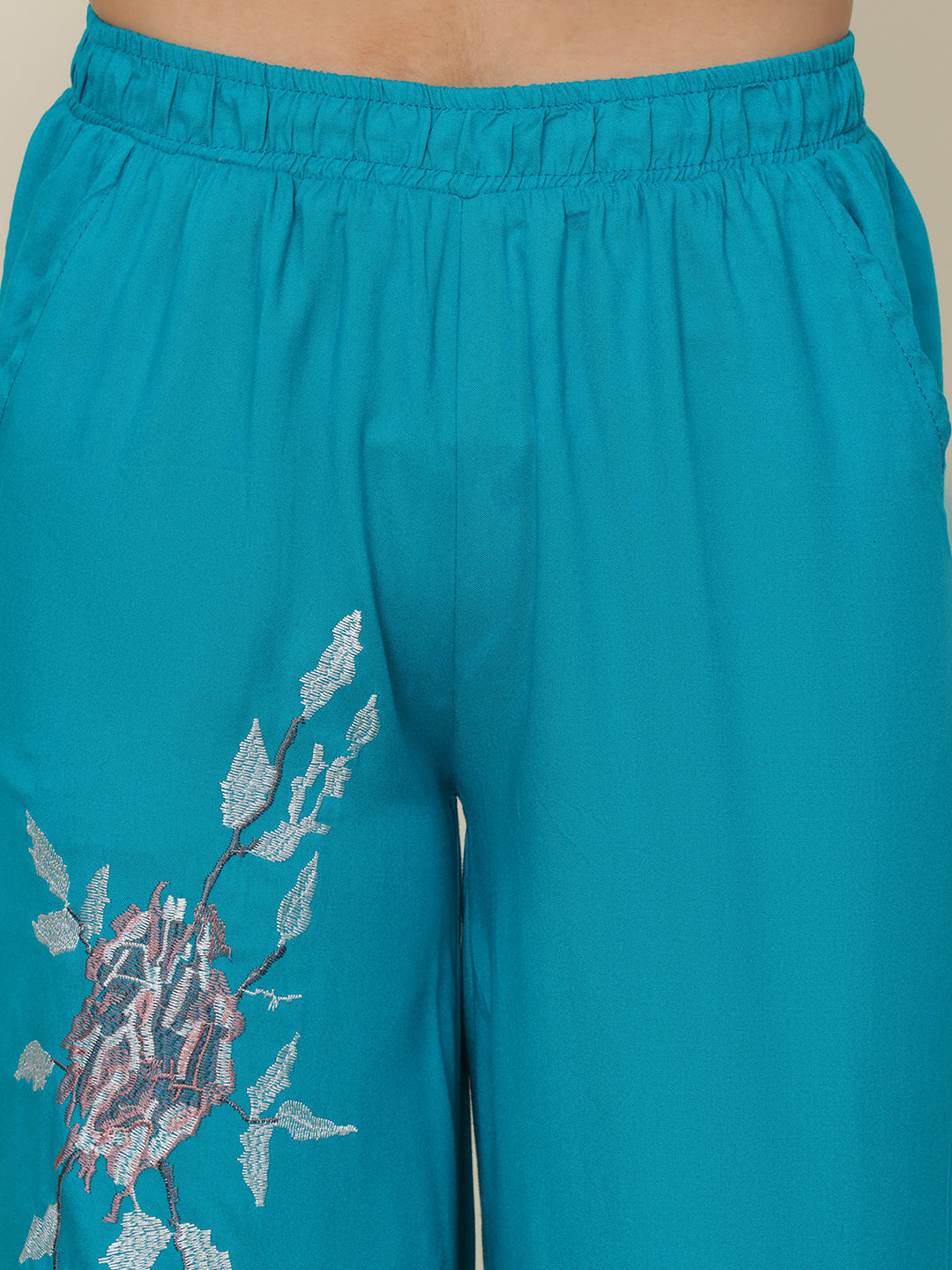 PUELLA Women Teal Blue Embroidered Pure Cotton Co-ord Set