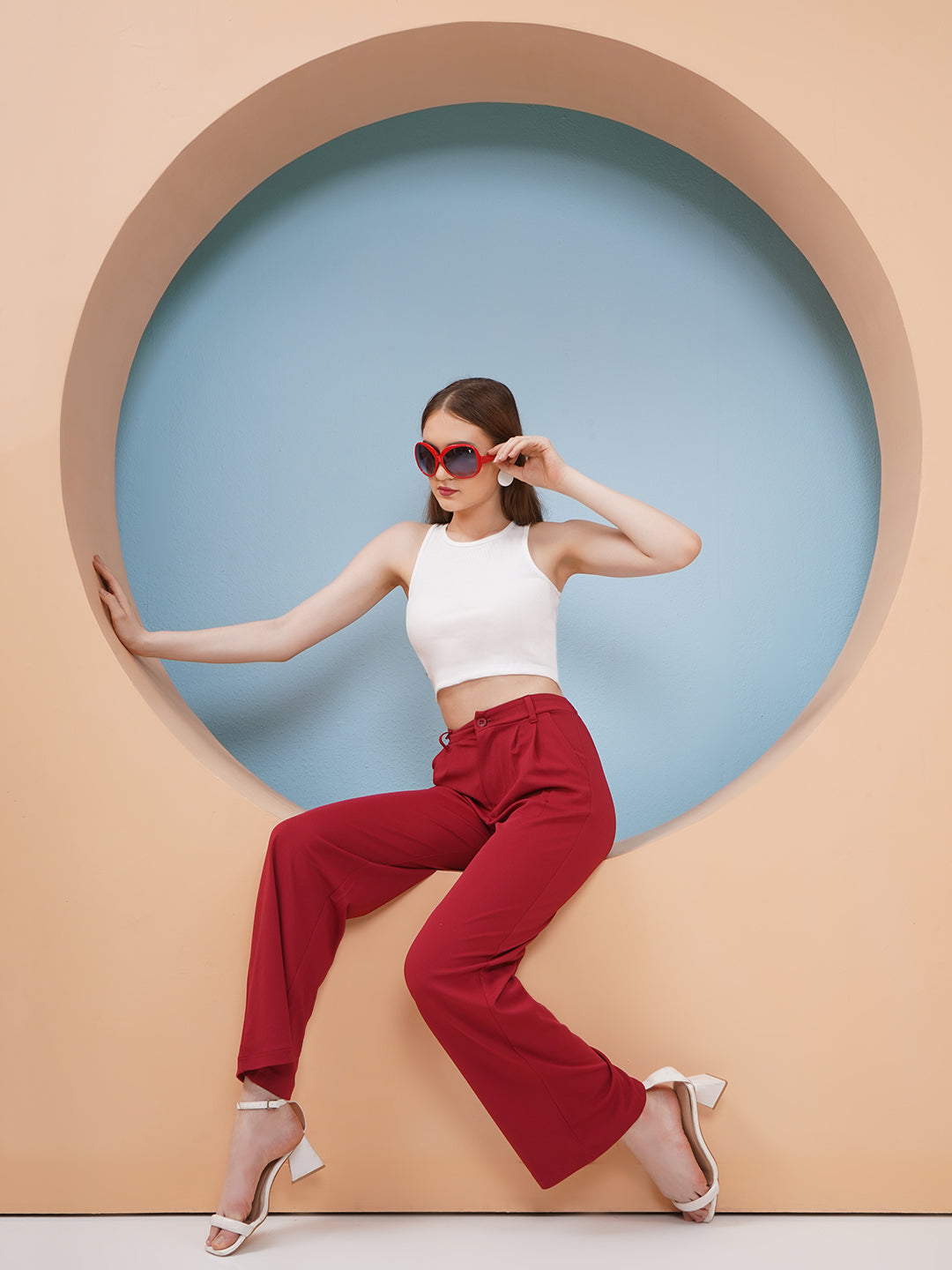 PUELLA Women Maroon High-Rise Straight Fit Trousers