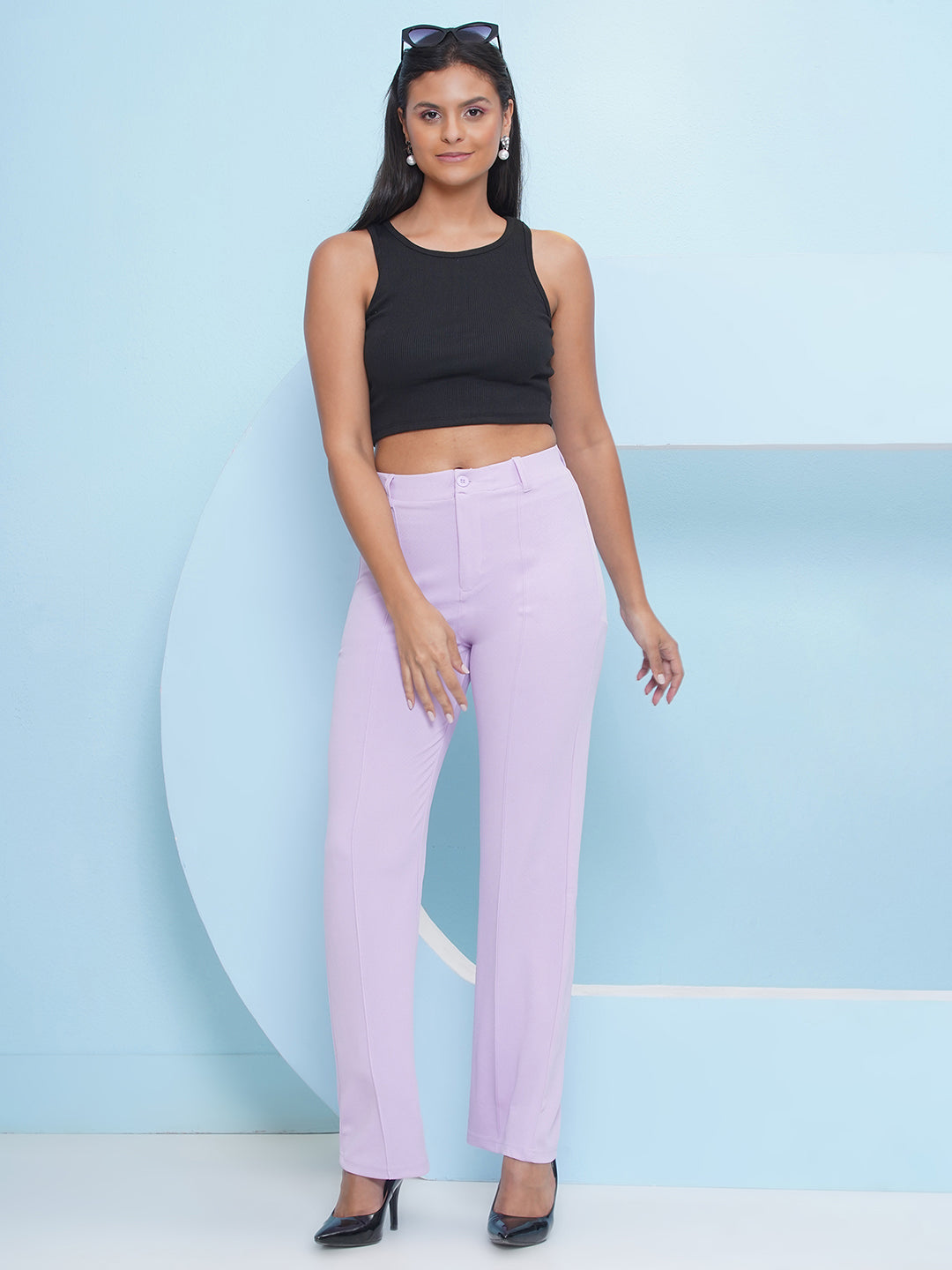 PUELLA Women Purple High-Rise Straight Fit Trousers