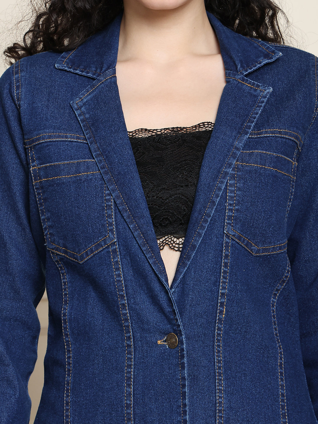 PUELLA Women’s Dark Blue Denim Blazer Style Mini Dress with Long Sleeves