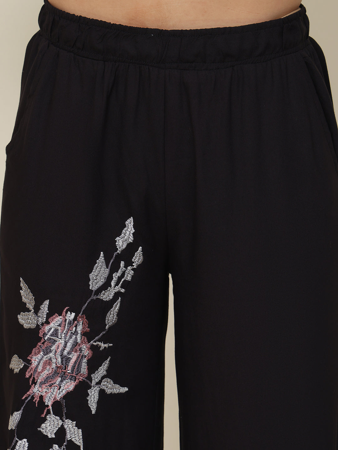 PUELLA Women Black Embroidered Pure Cotton Co-ord Set