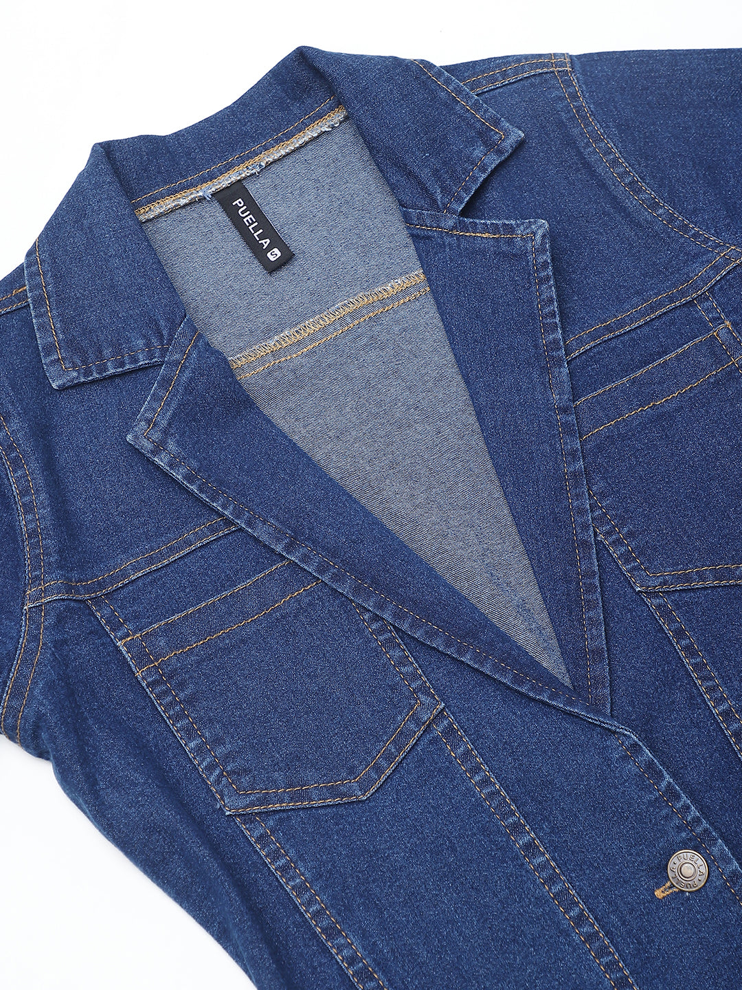 PUELLA Women’s Dark Blue Denim Blazer Style Mini Dress with Long Sleeves